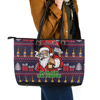 Lets Put The Rum Pum Pum Pum Christmas Leather Tote Bag Xmas Holiday Patterns - Wonder Print Shop
