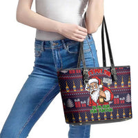 Lets Put The Rum Pum Pum Pum Christmas Leather Tote Bag Xmas Holiday Patterns - Wonder Print Shop