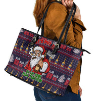 Lets Put The Rum Pum Pum Pum Christmas Leather Tote Bag Xmas Holiday Patterns - Wonder Print Shop