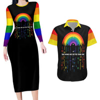 LGBT Dont Be Afraid Christmas Couples Matching Long Sleeve Bodycon Dress and Hawaiian Shirt Xmas Holiday Patterns - Wonder Print Shop