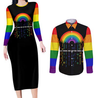 LGBT Dont Be Afraid Christmas Couples Matching Long Sleeve Bodycon Dress and Long Sleeve Button Shirt Xmas Holiday Patterns - Wonder Print Shop