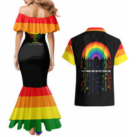 LGBT Dont Be Afraid Christmas Couples Matching Mermaid Dress and Hawaiian Shirt Xmas Holiday Patterns - Wonder Print Shop