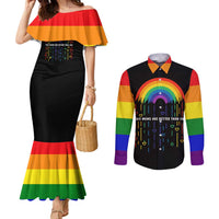 LGBT Dont Be Afraid Christmas Couples Matching Mermaid Dress and Long Sleeve Button Shirt Xmas Holiday Patterns - Wonder Print Shop