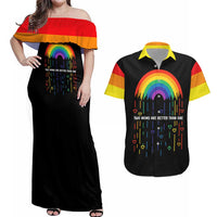 LGBT Dont Be Afraid Christmas Couples Matching Off Shoulder Maxi Dress and Hawaiian Shirt Xmas Holiday Patterns - Wonder Print Shop