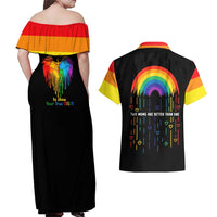 LGBT Dont Be Afraid Christmas Couples Matching Off Shoulder Maxi Dress and Hawaiian Shirt Xmas Holiday Patterns - Wonder Print Shop