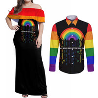 LGBT Dont Be Afraid Christmas Couples Matching Off Shoulder Maxi Dress and Long Sleeve Button Shirt Xmas Holiday Patterns - Wonder Print Shop
