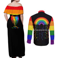 LGBT Dont Be Afraid Christmas Couples Matching Off Shoulder Maxi Dress and Long Sleeve Button Shirt Xmas Holiday Patterns - Wonder Print Shop