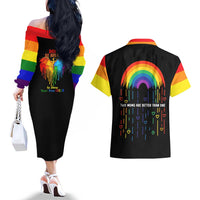 LGBT Dont Be Afraid Christmas Couples Matching Off The Shoulder Long Sleeve Dress and Hawaiian Shirt Xmas Holiday Patterns - Wonder Print Shop