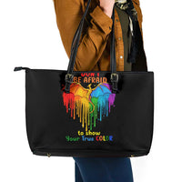 LGBT Dont Be Afraid Christmas Leather Tote Bag Xmas Holiday Patterns - Wonder Print Shop