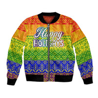 LGBT Gay Pride Happy Holigays Christmas Bomber Jacket Xmas Holiday Patterns - Wonder Print Shop
