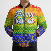 LGBT Gay Pride Happy Holigays Christmas Bomber Puffer Jacket Xmas Holiday Patterns - Wonder Print Shop