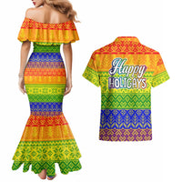 LGBT Gay Pride Happy Holigays Christmas Couples Matching Mermaid Dress and Hawaiian Shirt Xmas Holiday Patterns - Wonder Print Shop