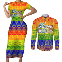 LGBT Gay Pride Happy Holigays Christmas Couples Matching Short Sleeve Bodycon Dress and Long Sleeve Button Shirt Xmas Holiday Patterns - Wonder Print Shop