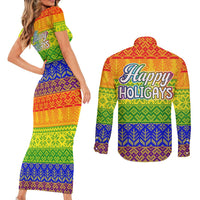 LGBT Gay Pride Happy Holigays Christmas Couples Matching Short Sleeve Bodycon Dress and Long Sleeve Button Shirt Xmas Holiday Patterns - Wonder Print Shop