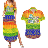 LGBT Gay Pride Happy Holigays Christmas Couples Matching Summer Maxi Dress and Hawaiian Shirt Xmas Holiday Patterns - Wonder Print Shop