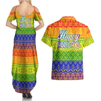 LGBT Gay Pride Happy Holigays Christmas Couples Matching Summer Maxi Dress and Hawaiian Shirt Xmas Holiday Patterns - Wonder Print Shop