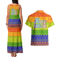 LGBT Gay Pride Happy Holigays Christmas Couples Matching Tank Maxi Dress and Hawaiian Shirt Xmas Holiday Patterns - Wonder Print Shop