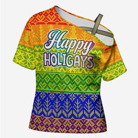 LGBT Gay Pride Happy Holigays Christmas Cross Shoulder Shirt Xmas Holiday Patterns - Wonder Print Shop