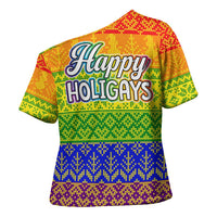 LGBT Gay Pride Happy Holigays Christmas Cross Shoulder Shirt Xmas Holiday Patterns - Wonder Print Shop