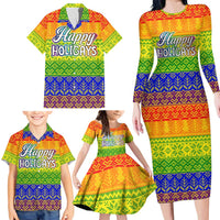 LGBT Gay Pride Happy Holigays Christmas Family Matching Long Sleeve Bodycon Dress and Hawaiian Shirt Xmas Holiday Patterns - Wonder Print Shop