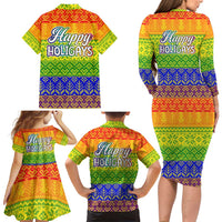 LGBT Gay Pride Happy Holigays Christmas Family Matching Long Sleeve Bodycon Dress and Hawaiian Shirt Xmas Holiday Patterns - Wonder Print Shop