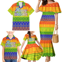 LGBT Gay Pride Happy Holigays Christmas Family Matching Mermaid Dress and Hawaiian Shirt Xmas Holiday Patterns - Wonder Print Shop