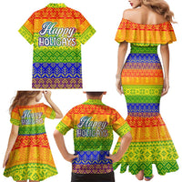 LGBT Gay Pride Happy Holigays Christmas Family Matching Mermaid Dress and Hawaiian Shirt Xmas Holiday Patterns - Wonder Print Shop