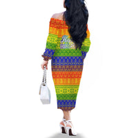 LGBT Gay Pride Happy Holigays Christmas Family Matching Off The Shoulder Long Sleeve Dress and Hawaiian Shirt Xmas Holiday Patterns - Wonder Print Shop