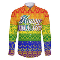 LGBT Gay Pride Happy Holigays Christmas Family Matching Off Shoulder Maxi Dress and Hawaiian Shirt Xmas Holiday Patterns - Wonder Print Shop