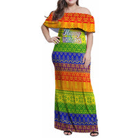LGBT Gay Pride Happy Holigays Christmas Family Matching Off Shoulder Maxi Dress and Hawaiian Shirt Xmas Holiday Patterns - Wonder Print Shop
