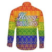 LGBT Gay Pride Happy Holigays Christmas Family Matching Off Shoulder Short Dress and Hawaiian Shirt Xmas Holiday Patterns - Wonder Print Shop
