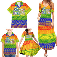 LGBT Gay Pride Happy Holigays Christmas Family Matching Summer Maxi Dress and Hawaiian Shirt Xmas Holiday Patterns - Wonder Print Shop