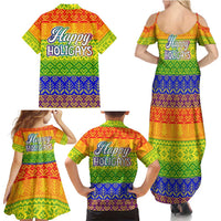 LGBT Gay Pride Happy Holigays Christmas Family Matching Summer Maxi Dress and Hawaiian Shirt Xmas Holiday Patterns - Wonder Print Shop