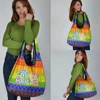 LGBT Gay Pride Happy Holigays Christmas Grocery Bag Xmas Holiday Patterns - Wonder Print Shop