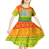 LGBT Gay Pride Happy Holigays Christmas Kid Short Sleeve Dress Xmas Holiday Patterns - Wonder Print Shop