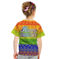 LGBT Gay Pride Happy Holigays Christmas Kid T Shirt Xmas Holiday Patterns - Wonder Print Shop