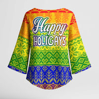 LGBT Gay Pride Happy Holigays Christmas Kimono Sleeve Blouse Xmas Holiday Patterns - Wonder Print Shop