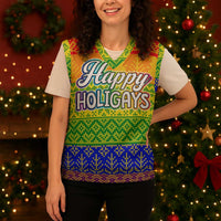 LGBT Gay Pride Happy Holigays Christmas Knitted V-Neck Vest Xmas Holiday Patterns - Wonder Print Shop