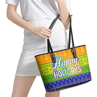 LGBT Gay Pride Happy Holigays Christmas Leather Tote Bag Xmas Holiday Patterns - Wonder Print Shop