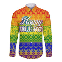 LGBT Gay Pride Happy Holigays Christmas Long Sleeve Button Shirt Xmas Holiday Patterns - Wonder Print Shop