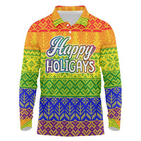 LGBT Gay Pride Happy Holigays Christmas Long Sleeve Polo Shirt Xmas Holiday Patterns - Wonder Print Shop