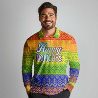 LGBT Gay Pride Happy Holigays Christmas Long Sleeve Polo Shirt Xmas Holiday Patterns - Wonder Print Shop