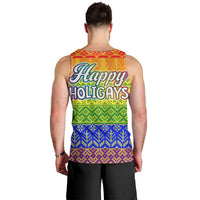 LGBT Gay Pride Happy Holigays Christmas Men Tank Top Xmas Holiday Patterns - Wonder Print Shop