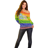 LGBT Gay Pride Happy Holigays Christmas Off Shoulder Sweater Xmas Holiday Patterns - Wonder Print Shop