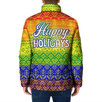 LGBT Gay Pride Happy Holigays Christmas Padded Jacket Xmas Holiday Patterns - Wonder Print Shop