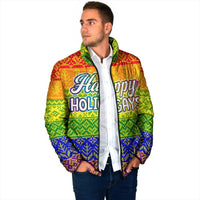 LGBT Gay Pride Happy Holigays Christmas Padded Jacket Xmas Holiday Patterns - Wonder Print Shop