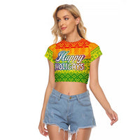 LGBT Gay Pride Happy Holigays Christmas Raglan Cropped T Shirt Xmas Holiday Patterns - Wonder Print Shop