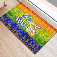 LGBT Gay Pride Happy Holigays Christmas Rubber Doormat Xmas Holiday Patterns - Wonder Print Shop