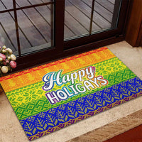 LGBT Gay Pride Happy Holigays Christmas Rubber Doormat Xmas Holiday Patterns - Wonder Print Shop