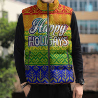 LGBT Gay Pride Happy Holigays Christmas Sleeveless Puffer Jacket Xmas Holiday Patterns - Wonder Print Shop